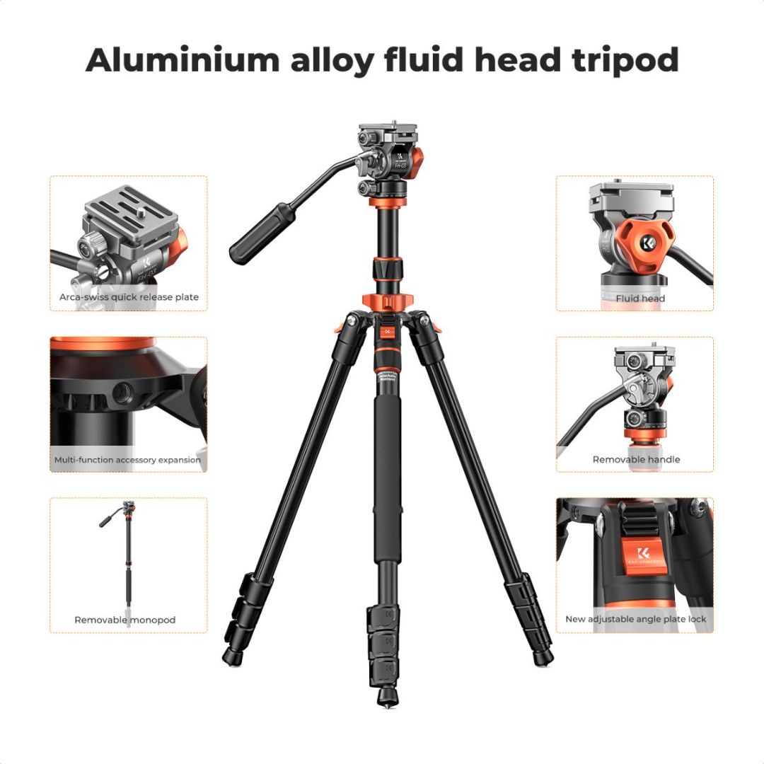 K&F Concept Aluminium Video Tripod sa fluidnom glavom KF09.136 - 4